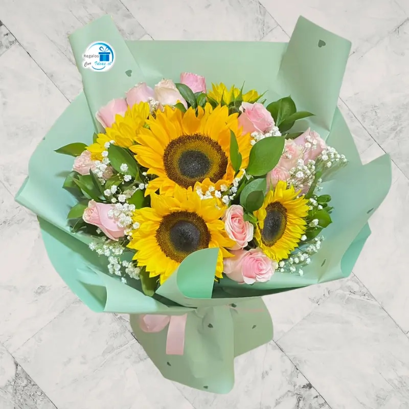 RAMO DE ROSAS Y GIRASOLES
