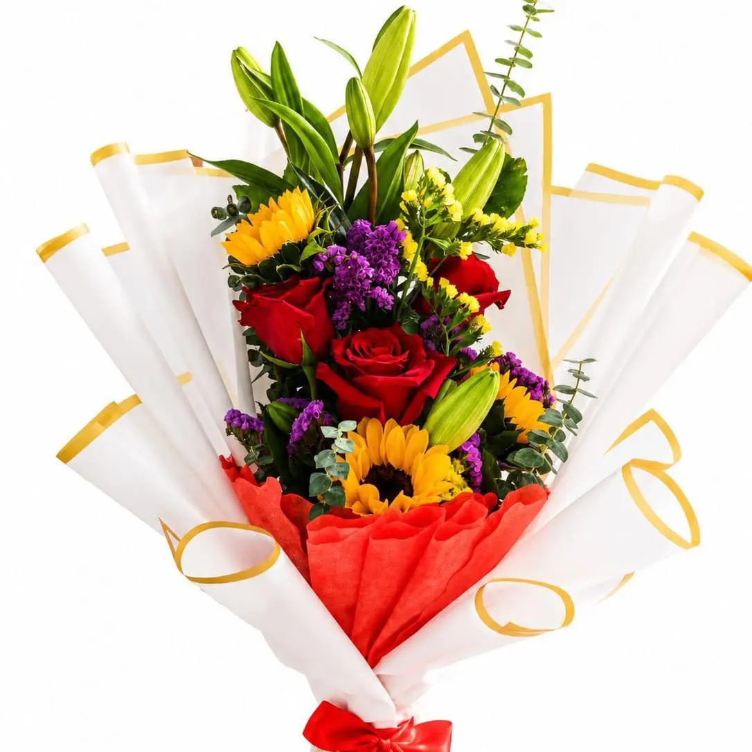 RAMO DE MANO DE ROSAS Y GIRASOLES