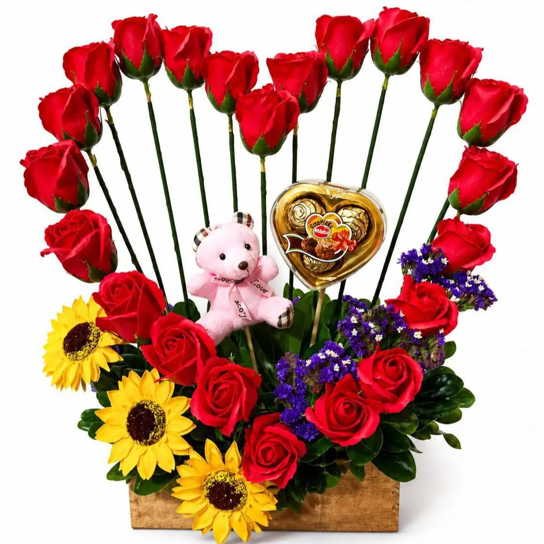 ARREGLO EN FORMA DE CORAZON CON ROSAS DE JABON