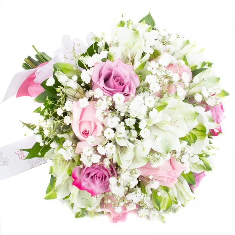 Eva - Ramo de novia con rosas lilas, rosadas y gypso