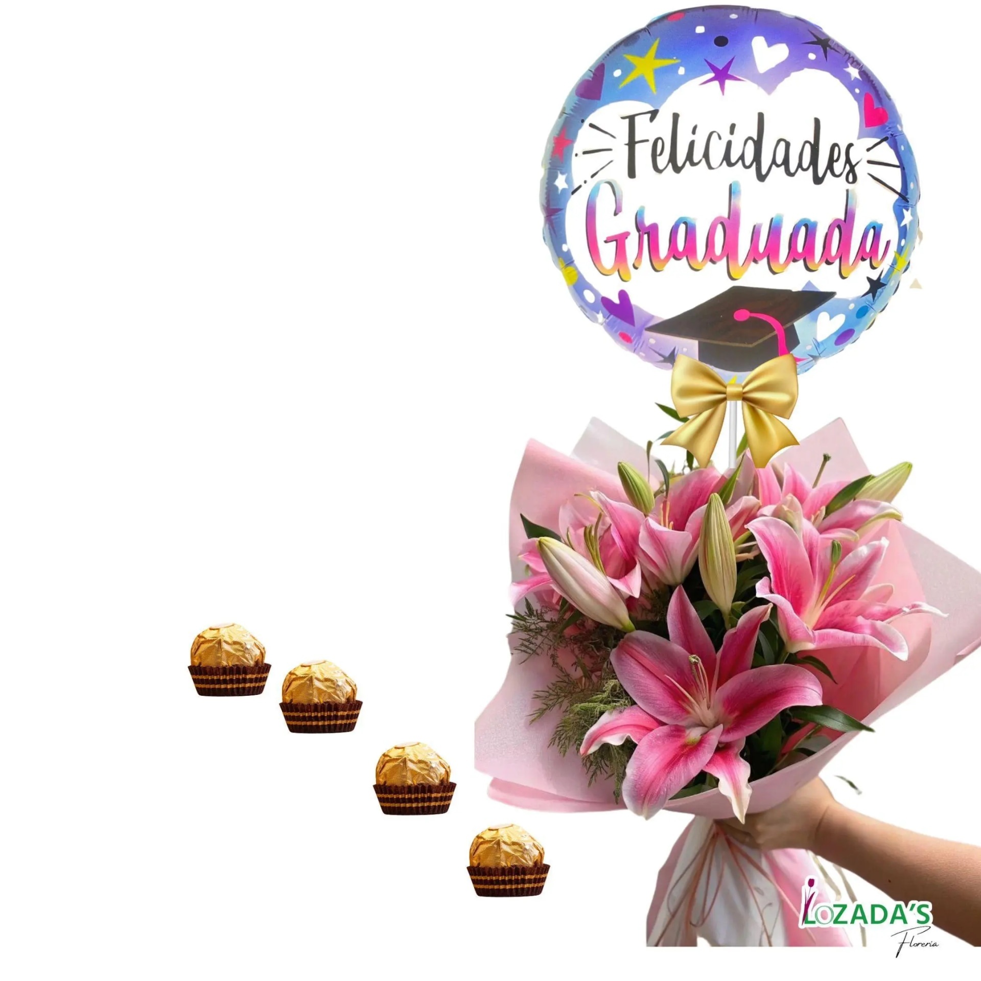 Ramo para Graduada de Liliums con Globo y Bombones